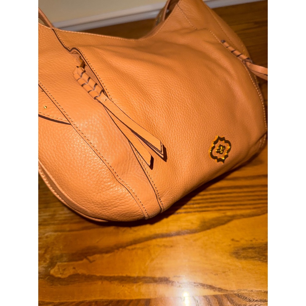 Oryany Tan Pebbled Leather Studded Hobo Shoulder Bag Gold Hardware - Picture 3 of 14